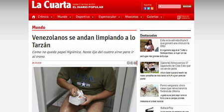 Venezolanos se andan limpiando a lo Tarzán, decía el titular del medio impreso chileno