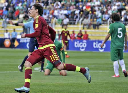 El altomirandino Mario Rondón aprovechó un balón dentro del área rival para anotar el segundo gol en el minuto 32. Sin embargo, la Vinotinto sufrió una derrota 4-2 ante el conjunto del boliviano, que suma sus primeros tres puntos del Premundial.