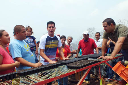 Mervin Maldonado participó este domingo en una jornada de siembra de 2.500 semillas de tomate y cebolla.