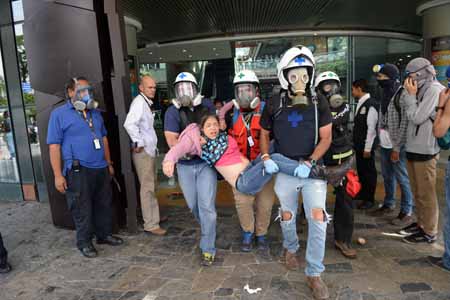  40 HERIDOS POR LACRIMÓGENAS EN EL SAMBIL. Médicos de la Cruz Verde prestaron los primeros auxilios a las personas afectadas por los gases lacrimógenos en el día de ayer en el centro comercial ubicado en Chacao. 